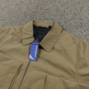 NEW Nautica Jacket Mens L Beige Performance Windbreaker Full Zip Outdoor Coat